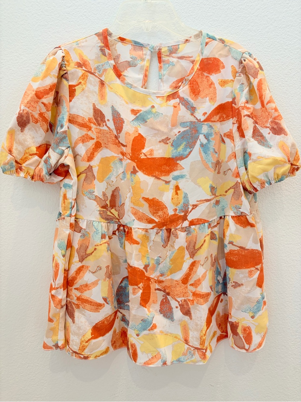 SHEIN Floral Watercolor Peplum Top Short Sleeve Size Small #155